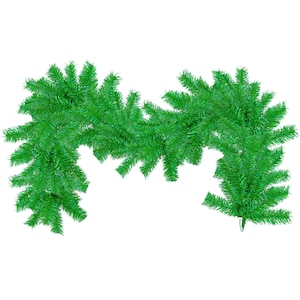 Metallic Green Christmas Garlands, Shiny Tinsel Brush Foliage, Wired Branches, Holiday Decorations