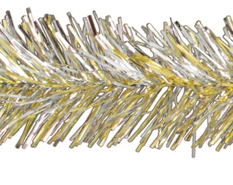 Gold & Silver Tinsel Garland 30FT Length 3IN Width Gold Christmas Tinsel Brush Wired Fringe Foil Curtains Backdrop