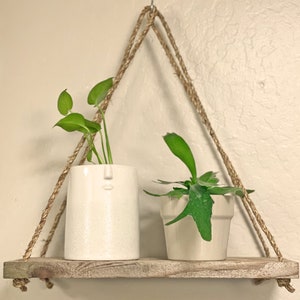 Redwood Rope Hanging Shelf: Rustic Farmhouse Home Decor