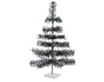 Black & Silver Tinsel Christmas Tree Vintage Style Decorative Tabletop XMASS Trees Made in the US