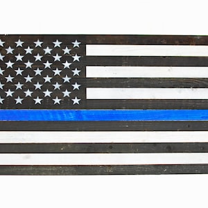 Houten Amerikaanse politievlag Handgemaakt Gerecycled hout 48''X 27'' 4 juli opvouwbare muur Home Decor Poster Art USA vlag politie kleuren