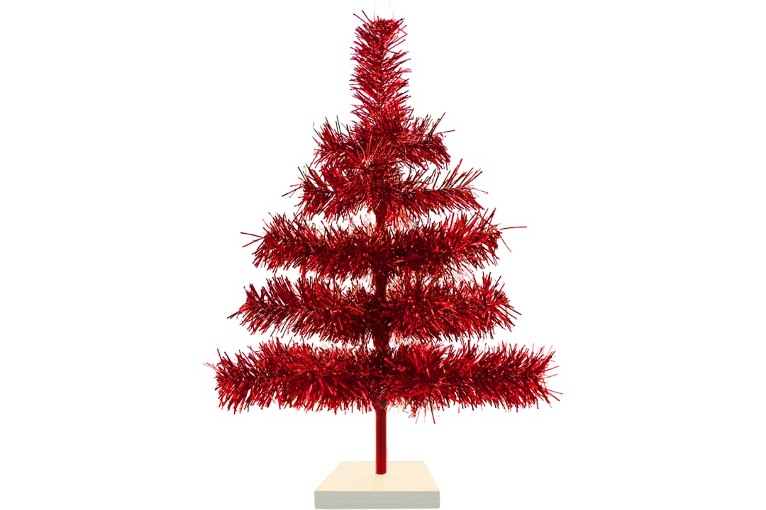 Shiny Red Tinsel Christmas Trees Decorative Tinsel Branches Stand