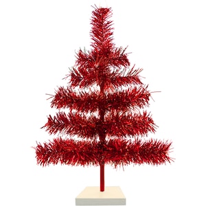 Shiny Red Tinsel Christmas Trees Decorative Tinsel Branches Stand Included Multiple Sizes Available