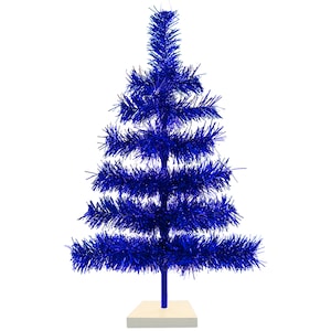 Blue Tinsel Christmas Tree Vintage Feather Style Tabletop Tree with Stand Included