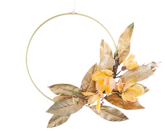Artisinal Wreath Home Decor Gold Painted Magnolia Leaves Floral Decor Wall Hanging 18in Diameter