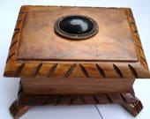 Vintage Handmade Curving Bulgarian Wooden Jewelry Box Jewelry box with lid Trinket box 1980s
