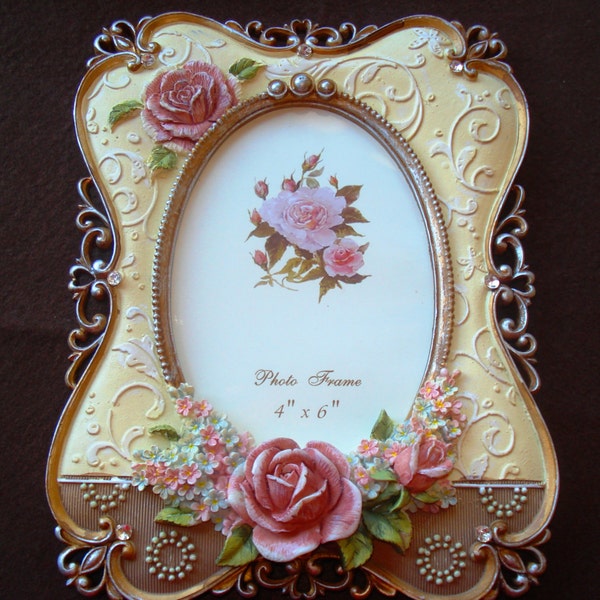 Roses Brass Decoupage photo frame flowers