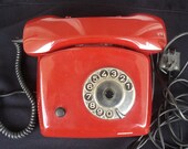 Red Retro Rotary Telephone from the 80s with a cable / Ring Phone/ Working