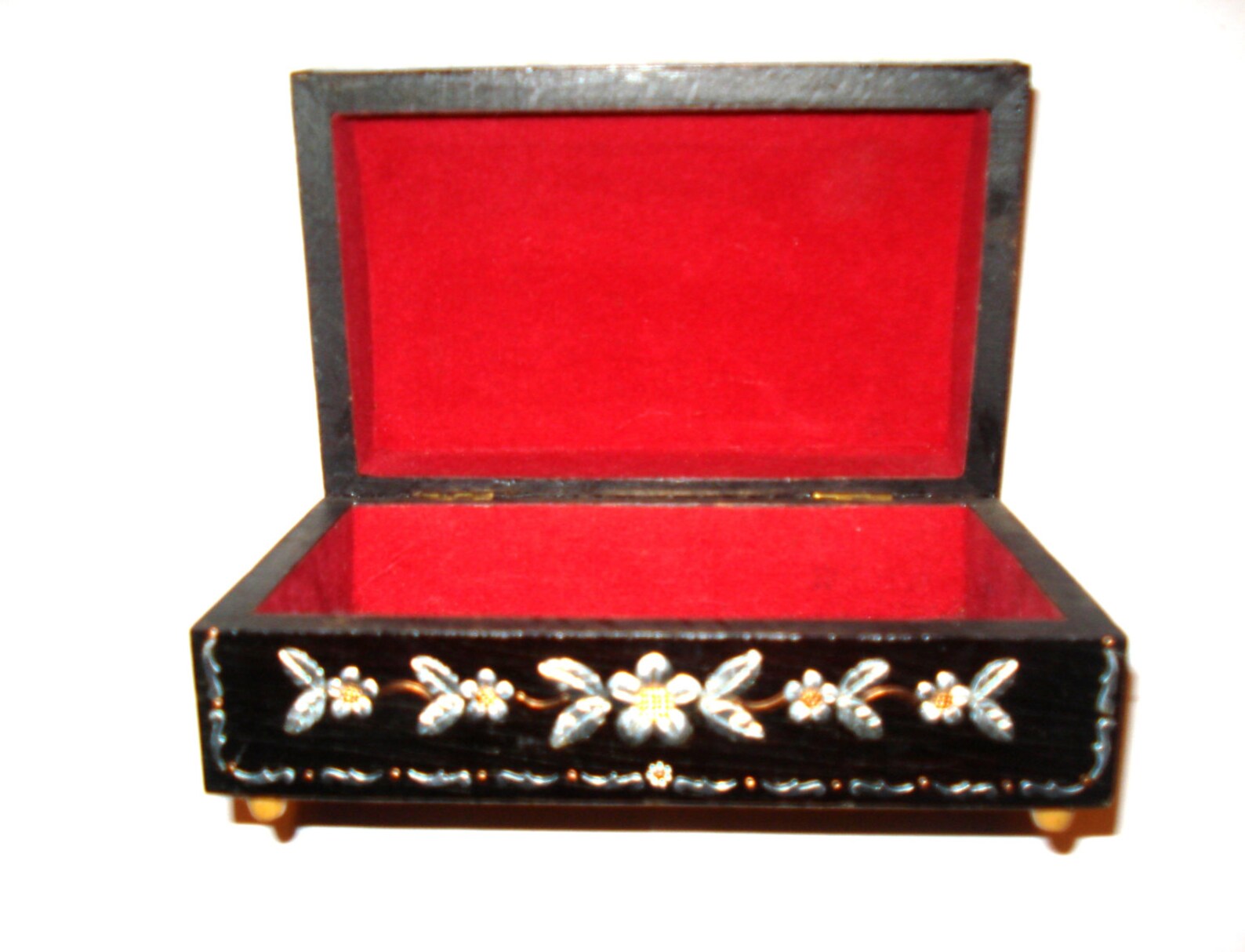Vintage black jewelry box with flower ornaments Handpainted Etsy