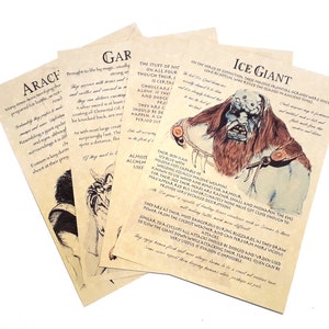Bestiary Part 8 - Witch Hunter White Wolf Journal pages. Arachnomorph, Ice Giant, Ghoul, Gargoyle - LARP Witch Myth Creature Legend