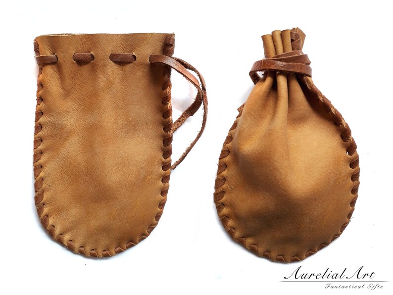 Leather Bag Pouch Laced Purse Renaissance Medieval Aged LARP Prop Caramel Brown