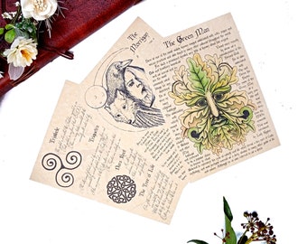 Celtic Journal Page Print - The Morrigan, The Green Man Knotwork Symbolism Pagan Deity Worship