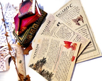 Norse mythology journal pages, Asgard, Alfheim, Vanaheim, Thor and Odin