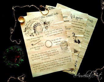 Lord of the Rings inspired Journal pages - tolkien hobbit wizard elf dwarf, book pages, fantasy story, runes elvish, magic symbols