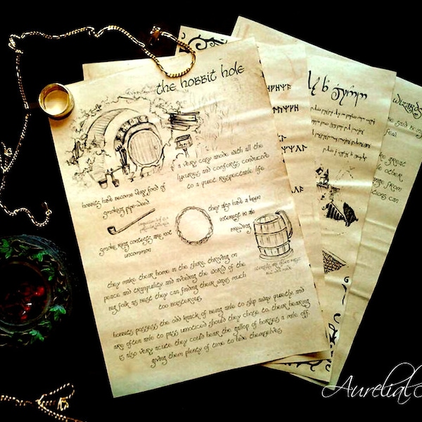 LOTR Journal pages - Lord tolkien hobbit wizard elf dwarf Rings, book pages, fantasy story, runes elvish, magic symbols