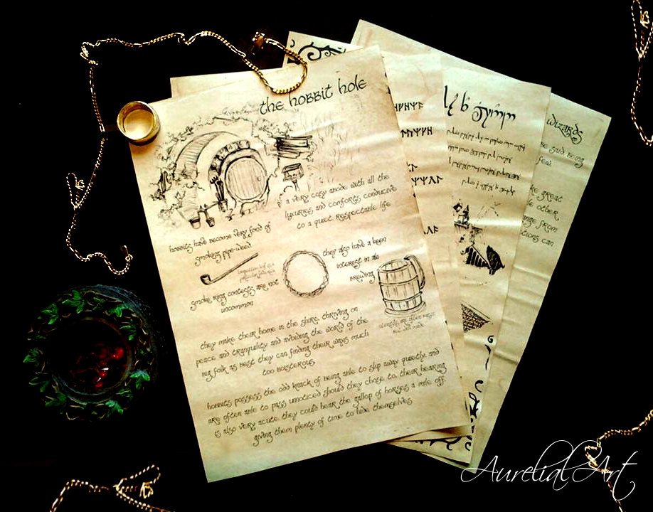 LOTR Journal Pages Lord Tolkien Hobbit Wizard Elf Dwarf Rings, Book Pages,  Fantasy Story, Runes Elvish, Magic Symbols 