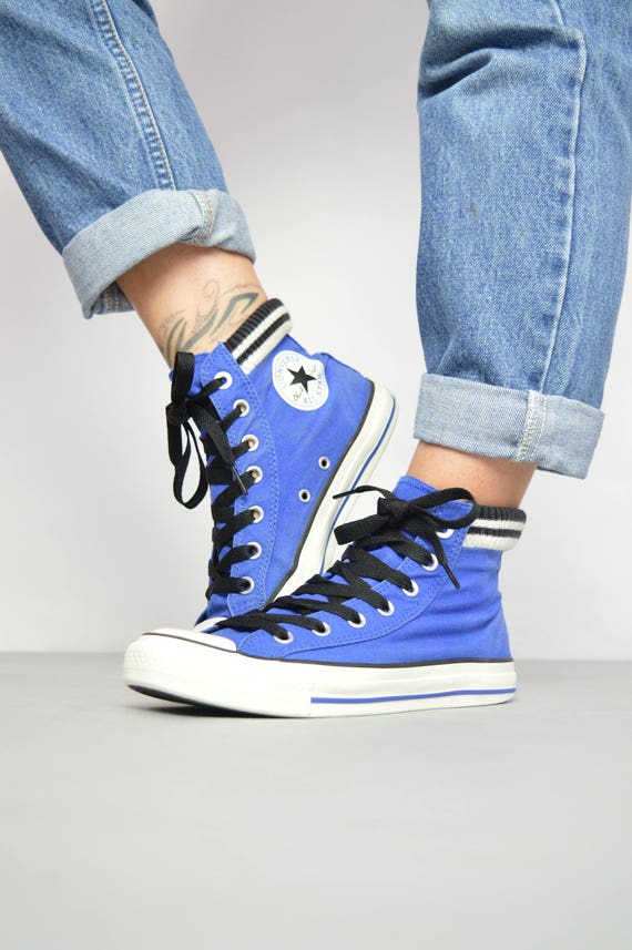 black and white striped converse high tops