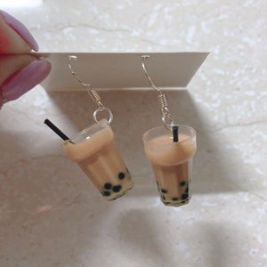Boba milk tea hoop earrings