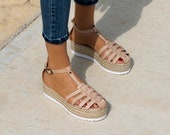 Leather Sandals quot Catwalk quot Nude, genuine leather sandals, greek sandals, flatform sandals, nude sandals,espadrille wedge
