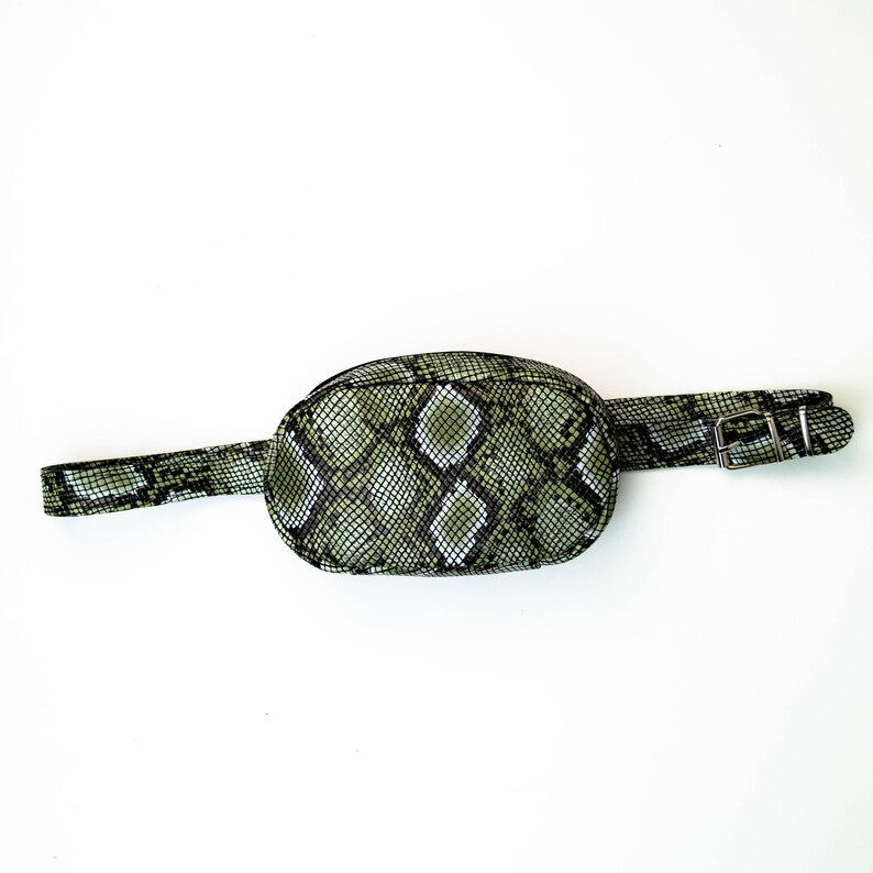 leather bag army green snake stamp bag stamped leather snake stamp waist bag Women leather belt bag