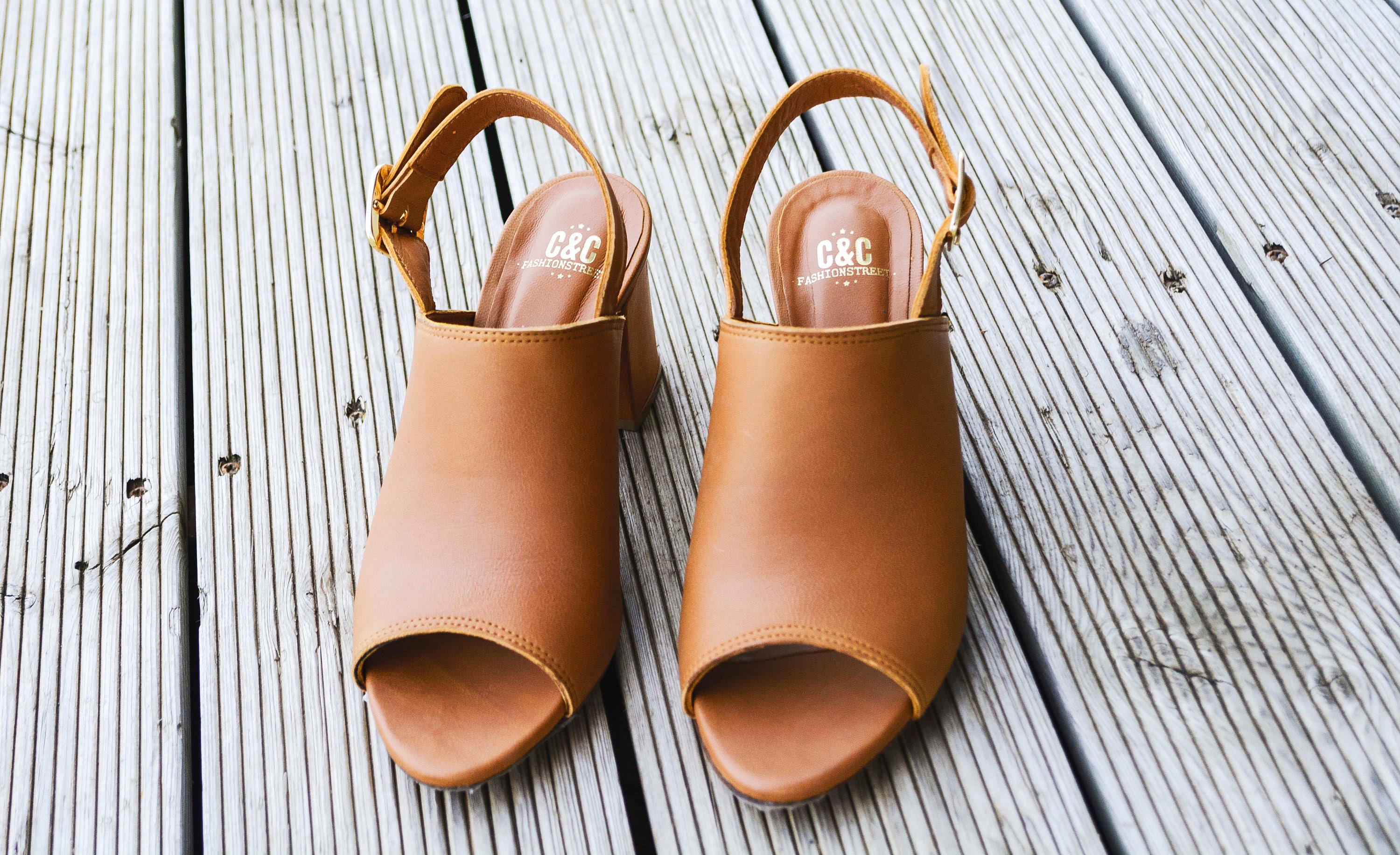 brown leather heeled mules
