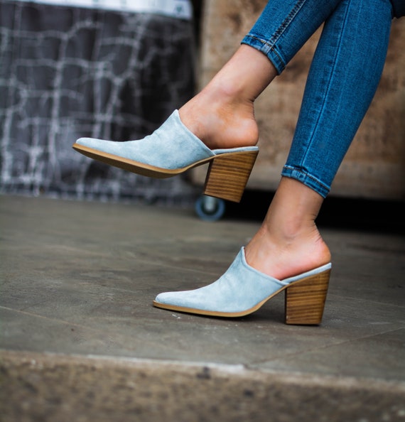 Pointed Toe Suede Mules Western Cowboy 