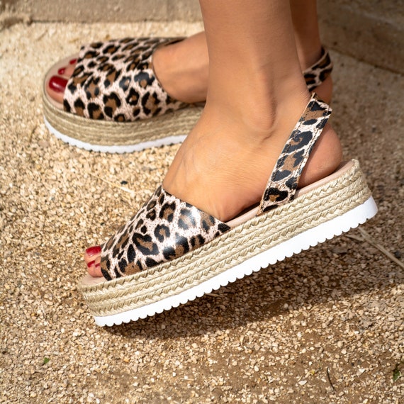 leopard print flatform sandals