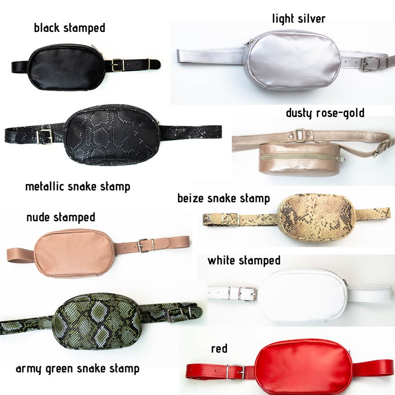 leather bag army green snake stamp bag stamped leather snake stamp waist bag Women leather belt bag