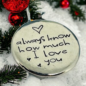Always Know How Much I/We Love You - Hand Stamped Pewter Pocket Stone | Hug | Token | Pebble | College | Kids | Spouse
