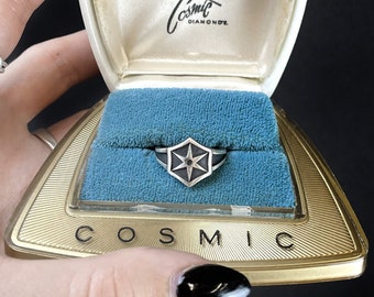 Retro Star Jewelry - Vintage Inspired Sterling Silver Ring - Mid Century Space Age Design - Geometric Hexagon Ring - Cosmic Atomic Jewelry