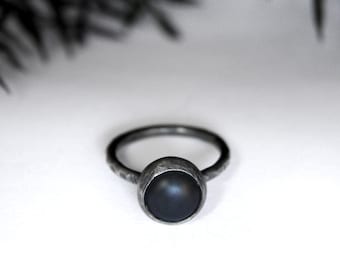 Matte Black Onyx Ring - Sterling Silver and Black Gemstone Jewelry - Dark Jewelry - Flat Black Ring - Double Band Silver Ring - Punk Jewelry