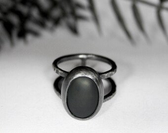 Matte Black Onyx Ring - Sterling Silver and Black Gemstone Jewelry - Dark Jewelry - Flat Black Ring - Double Band Silver Ring - Punk Jewelry