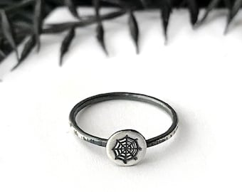 Dainty Silver Spiderweb Ring - Handmade Spooky Jewelry - Tiny Gothic Ring - Spider Jewelry - Halloween Jewelry - Petite Silver Stacking Ring