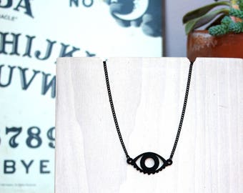 Small Eye Necklace - Evil Eye Necklace - Occult Necklace - Witchy Necklace - Evil Eye Jewelry - Eye Symbol Jewelry - Matte Black Jewelry