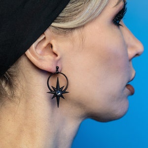 Matte Black Atomic Starburst Earrings - Mid Century Modern Jewelry - Kitschy Retro Earrings - Witchy Jewelry - Vintage Style Star Earrings
