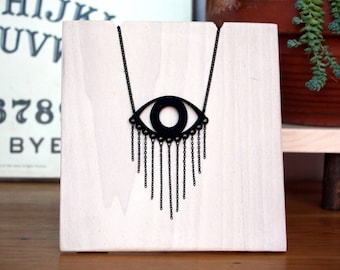 Collier Œil Noir - Collier Occulte - Collier Franges Noires - Collier Mauvais Oeil - Bijoux Witchy Evil Eye - Bijoux Troisième Oeil - Chaîne Noire