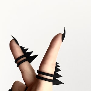 Black Spike Ring - Geometric Jewelry - Space Witch Jewelry - Matte Black Double Banded Triangle Ring - Witchy Jewelry - Black Occult Jewelry