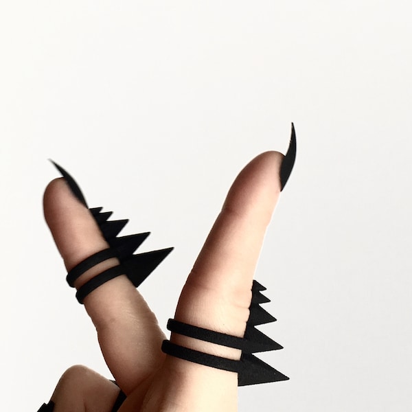 Anillo de Púa Negra - Joyería Geométrica - Joyería de Bruja Espacial - Anillo Triangular de Doble Banda Negro Mate - Joyería de Brujería - Joyería Oculta Negra