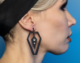 Matte Black Coffin Earrings - Spooky Gothic Jewelry - Coffin-Shaped Jewelry - Graveyard Jewelry - Cemetery Earrings - Dark Jewelry