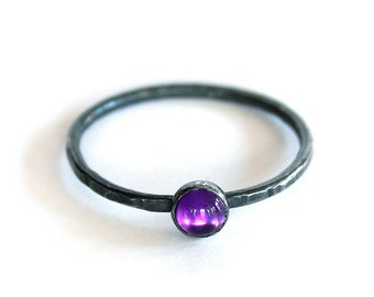 Tiny Amethyst Ring - Handmade Silver Ring - Purple Gemstone Jewelry - Minimalist Stacking Ring - February Birthstone Ring - Aquarius Ring