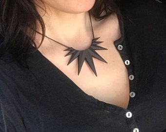 Geometric Matte Black Spike Necklace - Black Sun Necklace