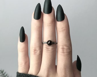 Handmade Sterling Silver & Black Spinel Ring - Faceted Gemstone Jewelry - Minimalist Jewelry - Sterling Silver Stacking Rings