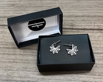 Dainty Little Spiderweb Earrings - Handmade Sterling Silver Earrings - Cute Gothic Earrings - Witchy Jewelry - Spooky Spider Web Jewelry