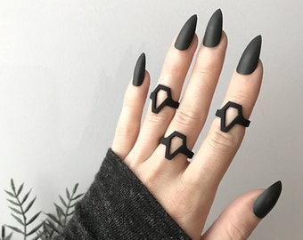 Matte Black Coffin Ring - Black Midi Ring - Graveyard Jewelry - Spooky Witchy Ring - Goth Jewelry - Occult Jewelry - Minimalist Crypt Ring
