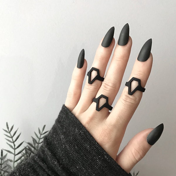 Matte Black Coffin Ring - Black Midi Ring - Graveyard Jewelry - Spooky Witchy Ring - Goth Jewelry - Occult Jewelry - Minimalist Crypt Ring