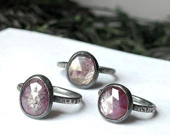 Dark Pink Sapphire Ring - Mauve Colored Gemstone - Rose Cut Sapphire Jewelry - Sparkly Gemstone Ring - Handmade Sterling Silver Jewelry
