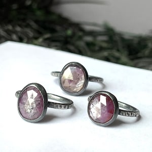 Dark Pink Sapphire Ring - Mauve Colored Gemstone - Rose Cut Sapphire Jewelry - Sparkly Gemstone Ring - Handmade Sterling Silver Jewelry