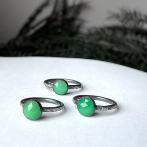Mint Green Chrysoprase Ring - Handmade Sterling Silver & Chrysoprase Jewelry - Bright Green Stacking Ring - Witchy Blackened Silver Jewelry