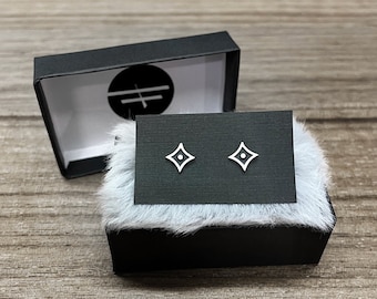 Dainty Retro Diamond Earrings - Handmade Sterling Silver Stud Earrings - Vintage Style Atomic Diamond Shape Earrings - Mid Century Modern