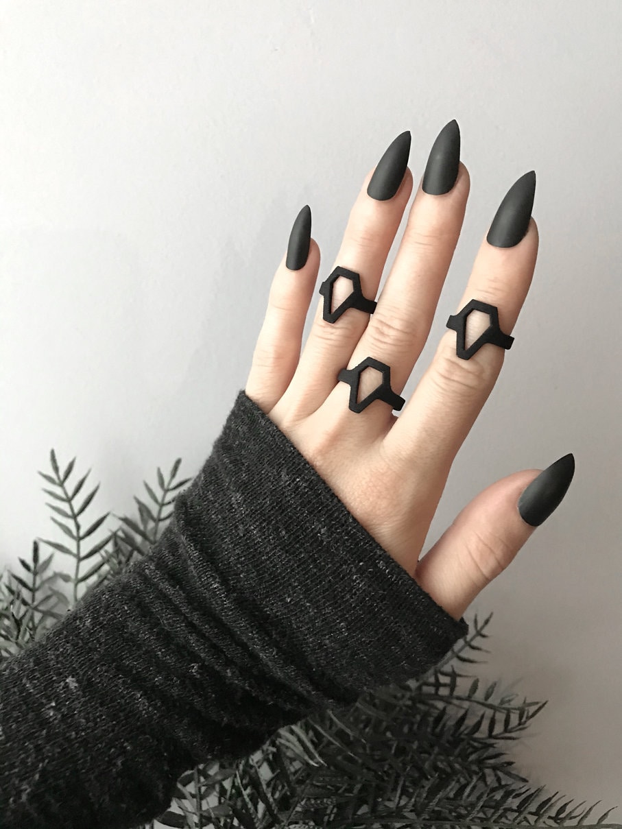 Matte Black Coffin Ring - Black Midi Ring - Graveyard Jewelry - Spooky Witchy Ring - Goth Jewelry - Occult Jewelry - Minimalist Crypt Ring
